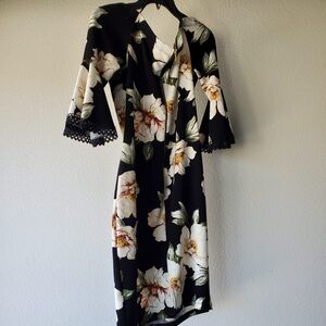 Floral Black Dress with Lace Trim
